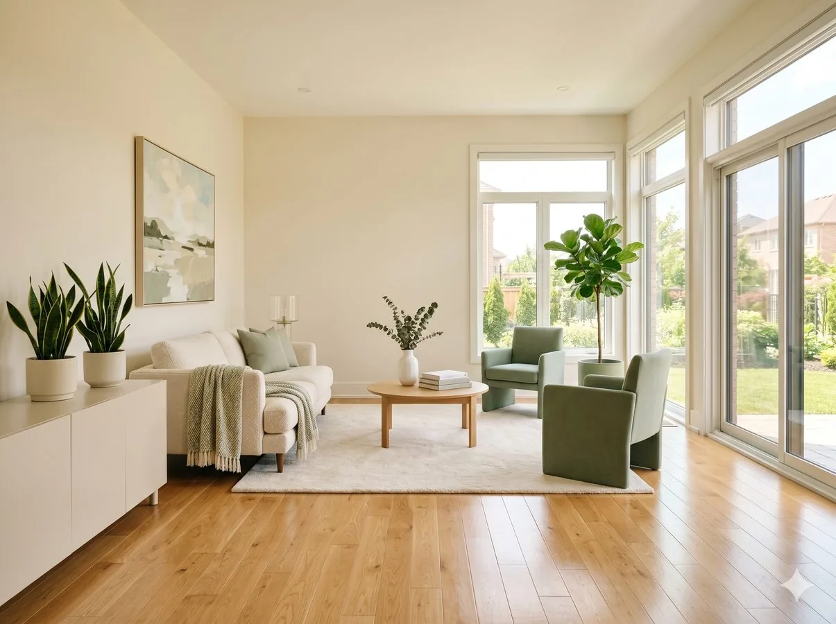 Clean modern condo living area